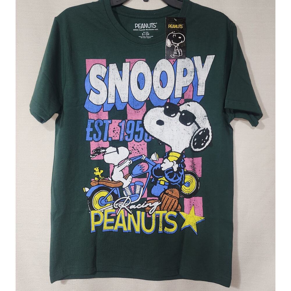Snoopy racing est. 1950 peanuts men's green small shirt